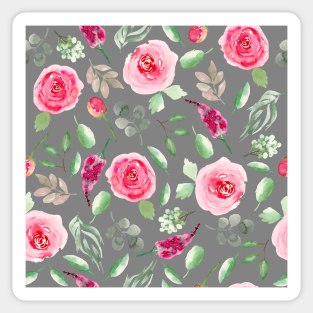 Red Roses on Grey  | Watercolor | Pattern | Grey Sticker